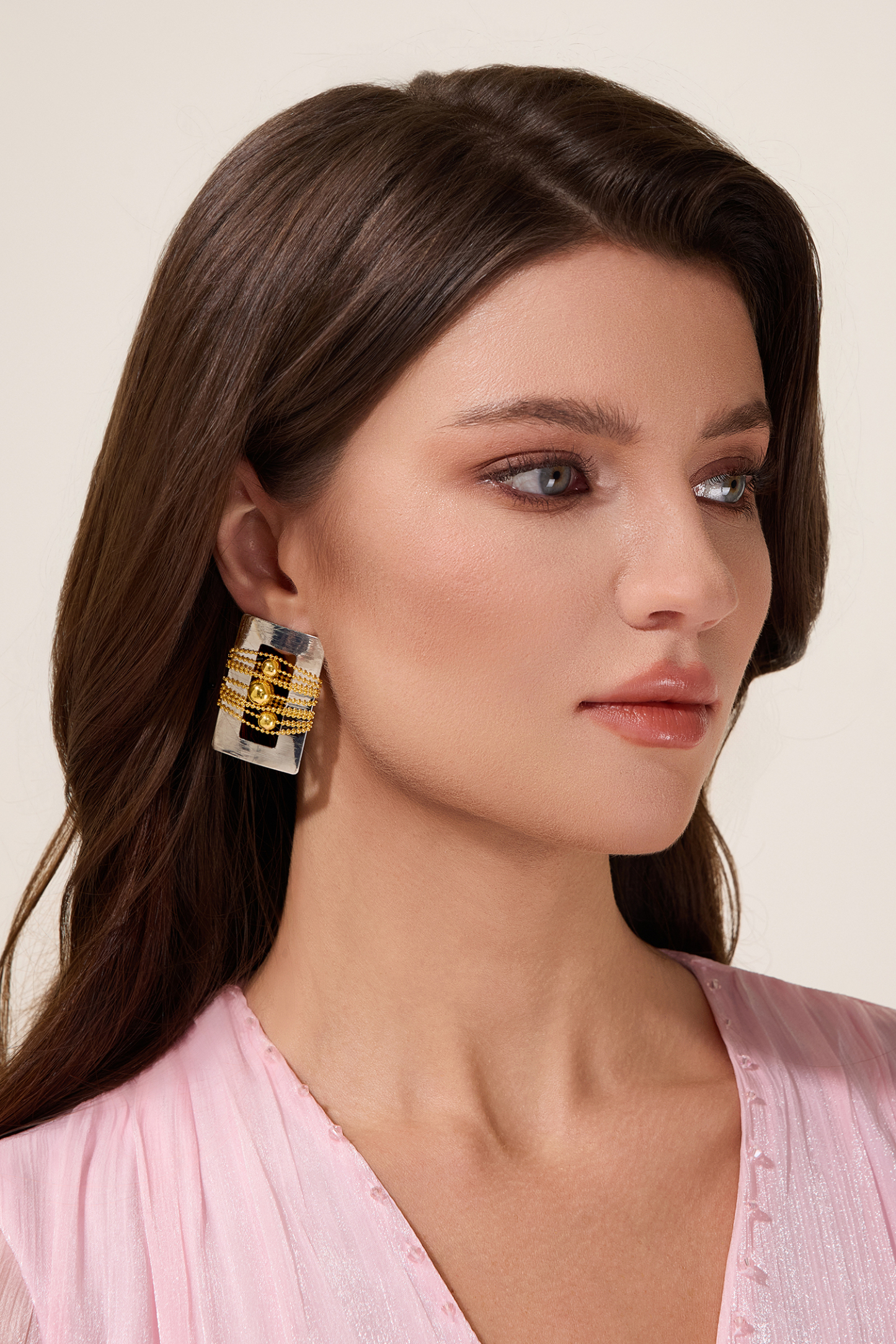 Rectangle Beaded Metal Earrings