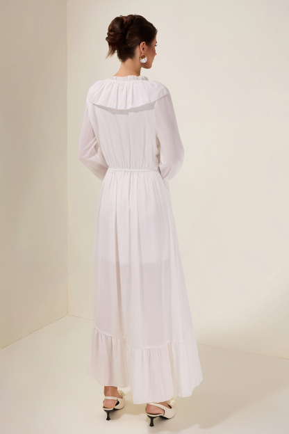 Chiffon Ruffle Lace-Up Midi Dress