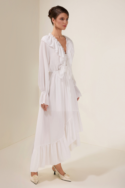 Chiffon Ruffle Lace-Up Midi Dress