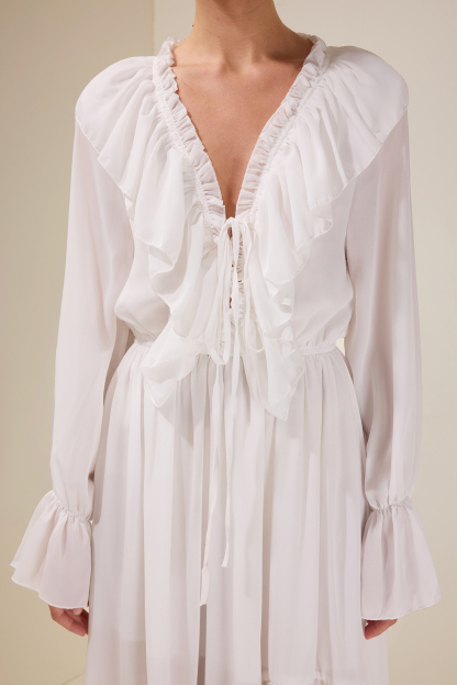 Chiffon Ruffle Lace-Up Midi Dress