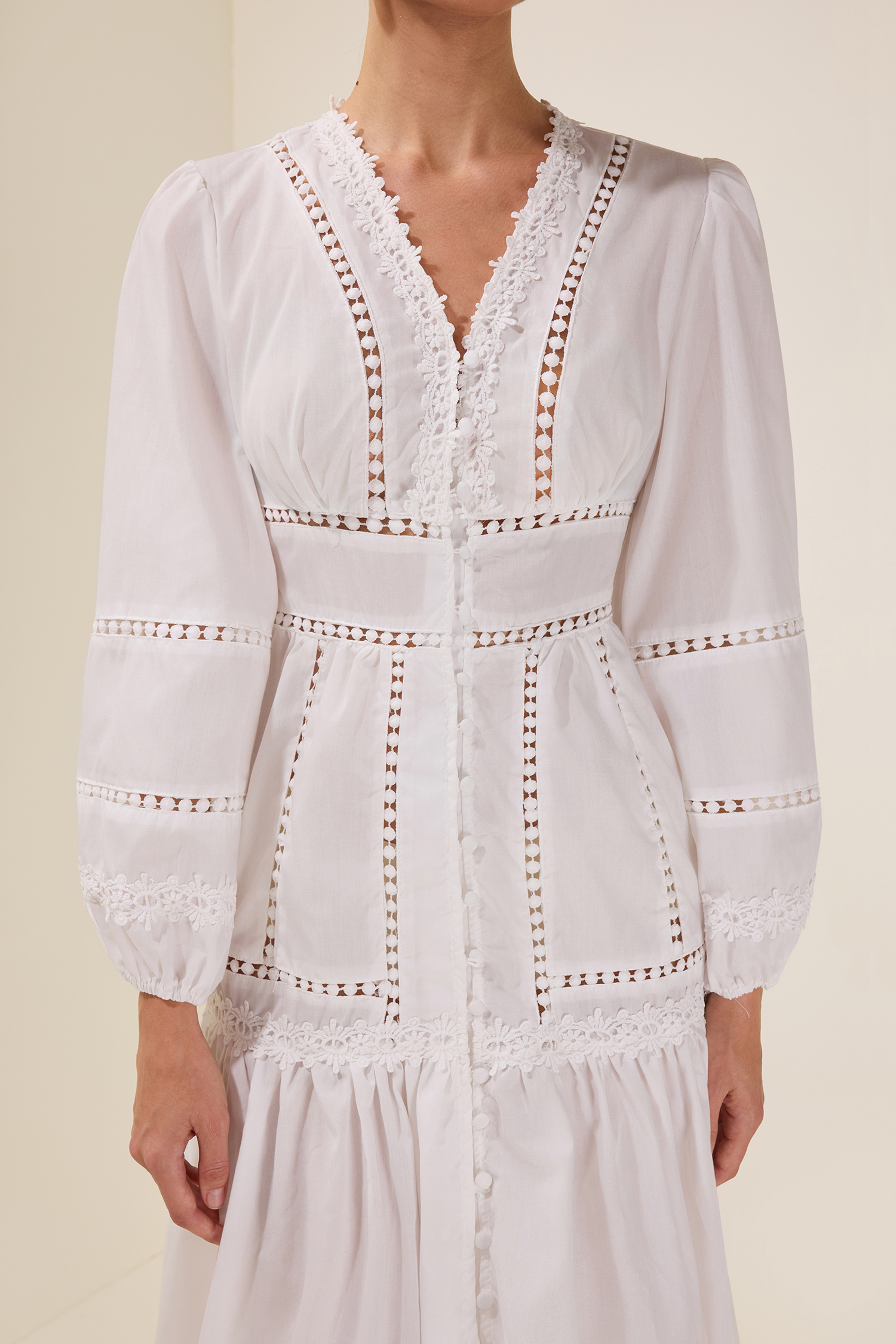 Lace Single Breasted Lantern Sleeve Midi Dress