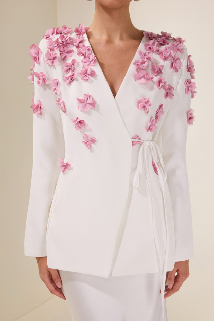 3D Flower Lace-Up Long Sleeve Coat