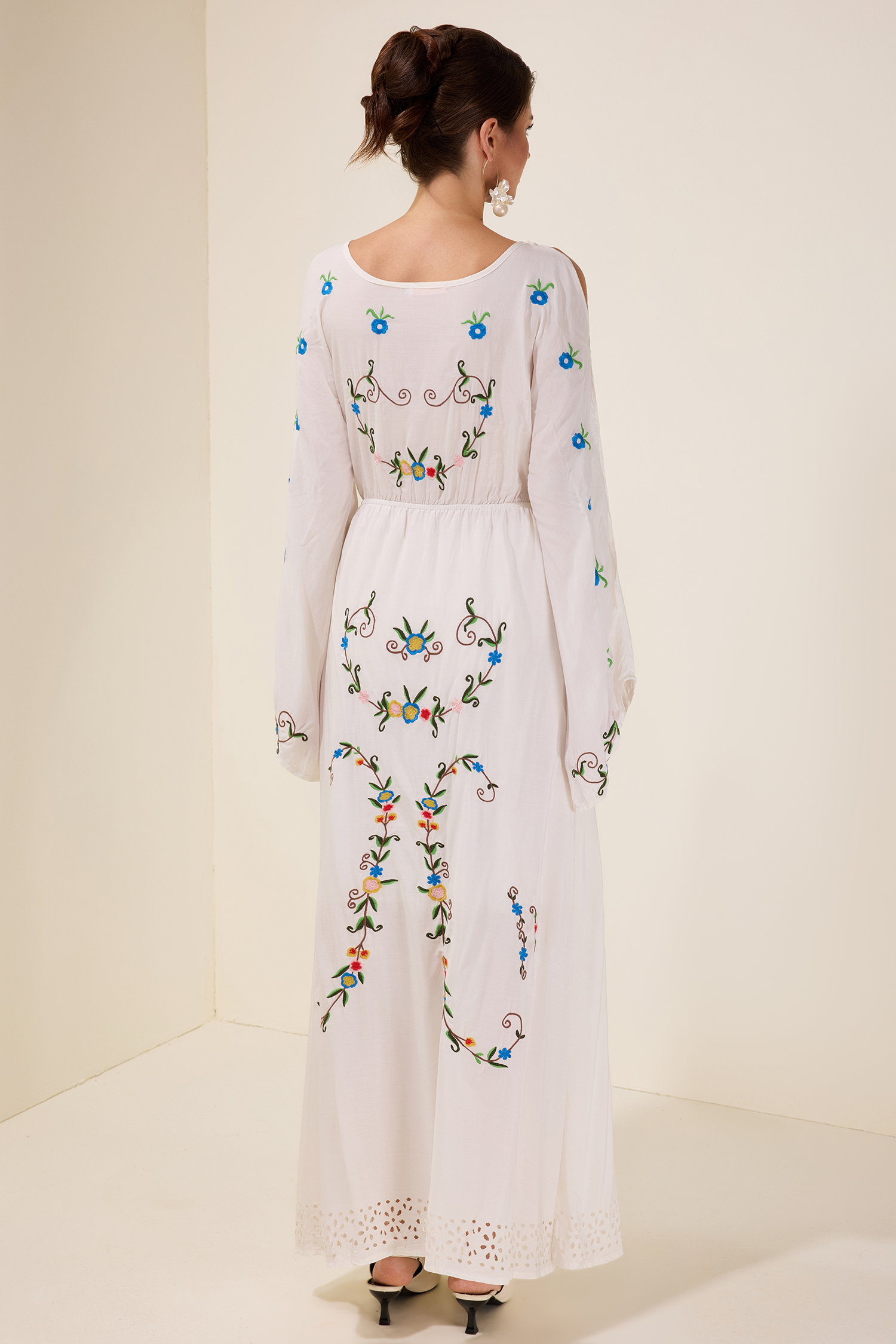 Embroidered Floral Tie-Up Midi Dress