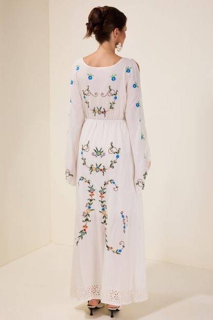 Embroidered Floral Tie-Up Midi Dress