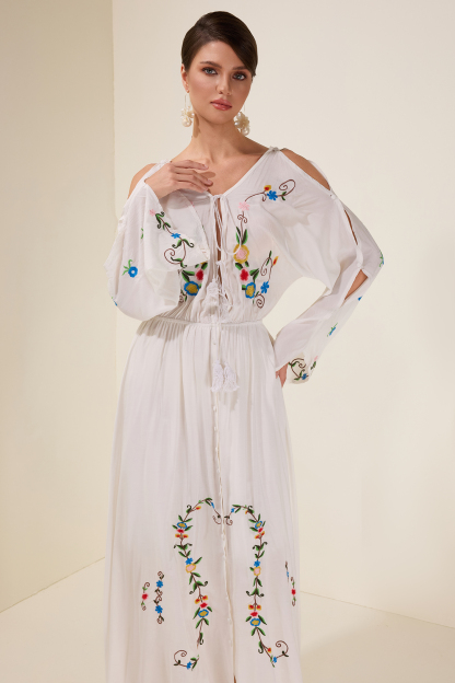 Embroidered Floral Tie-Up Midi Dress