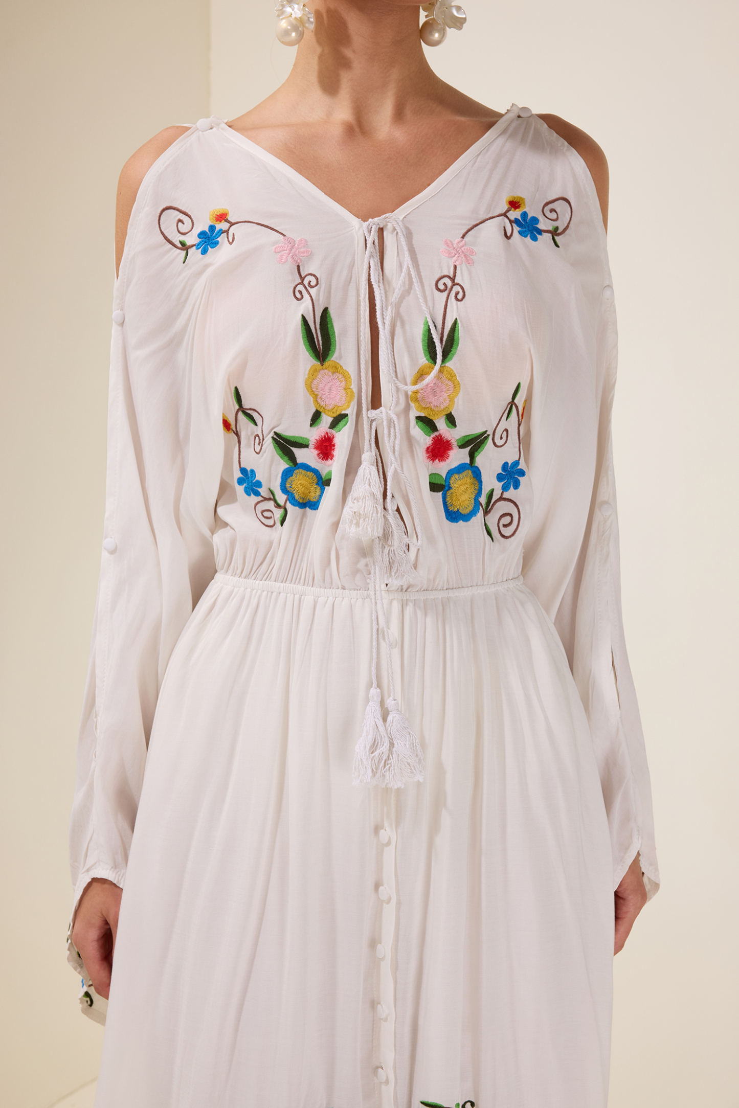 Embroidered Floral Tie-Up Midi Dress