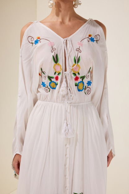 Embroidered Floral Tie-Up Midi Dress