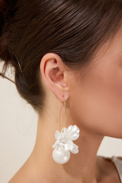 Faux Pearl Floral Shape Dangle Earrings