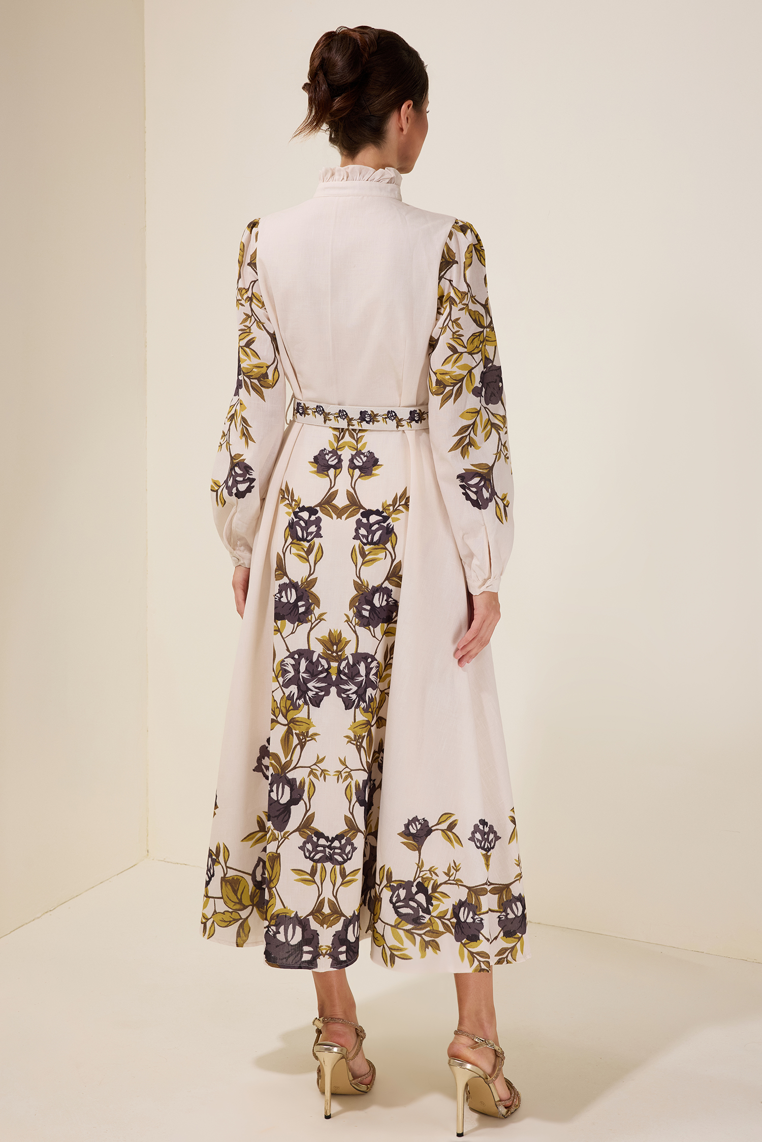 Floral Single Breasted Midi Dress With Belt