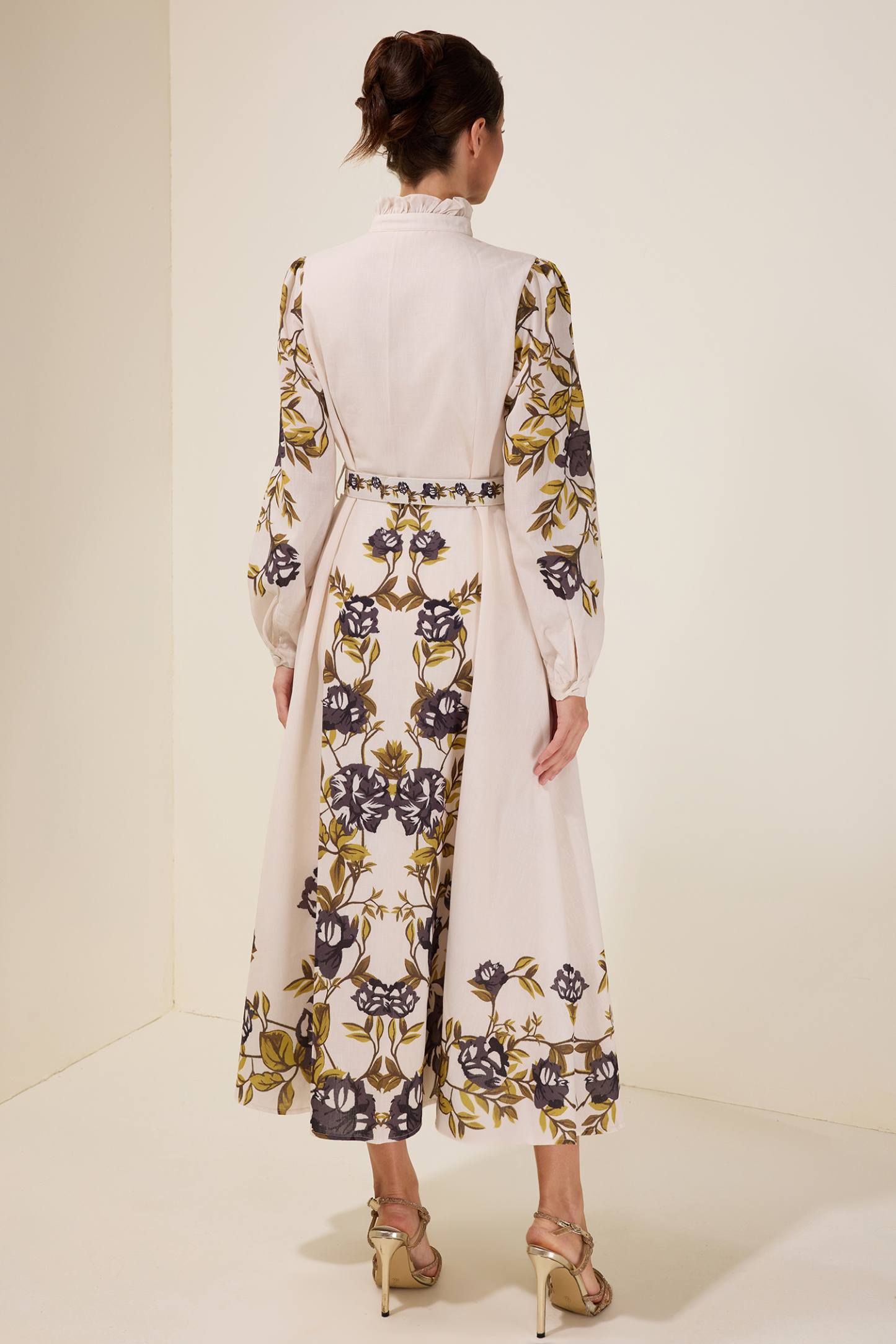 Floral Single Breasted Midi Dress With Belt