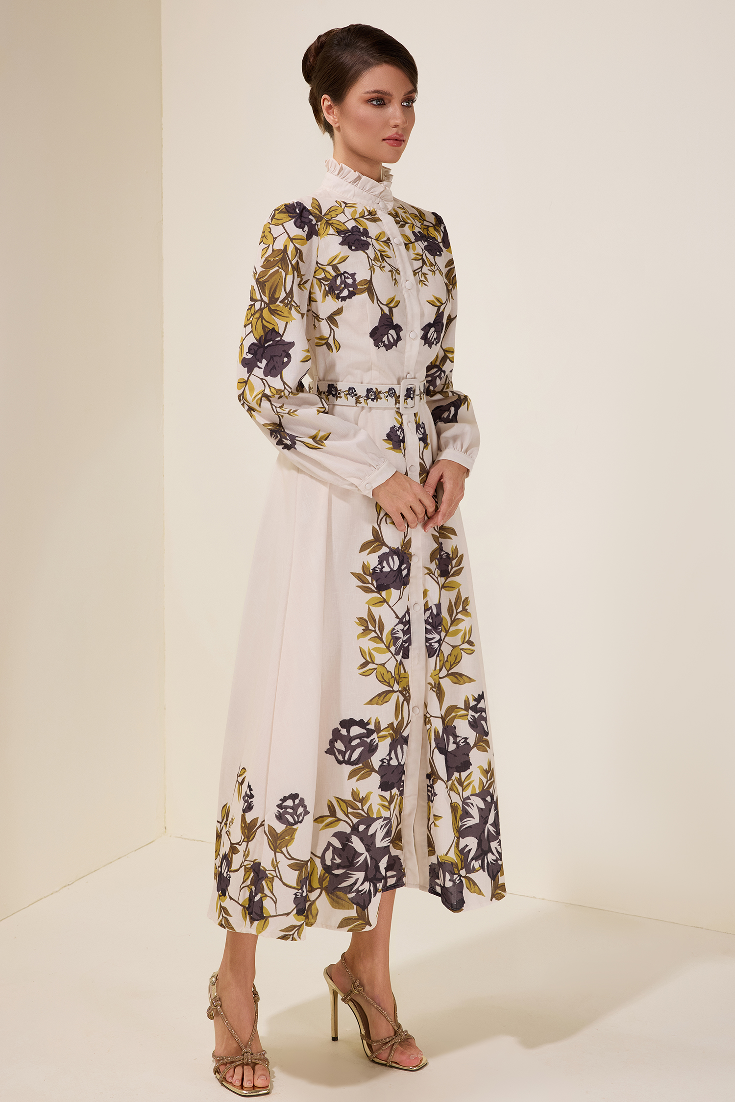 Floral Single Breasted Midi Dress With Belt