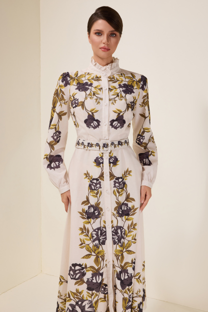 Floral Single Breasted Midi Dress With Belt