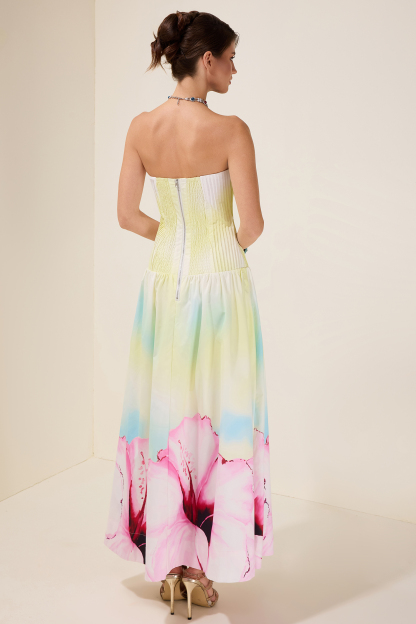 Floral Pleated Off-Shoulder Maxi Dress