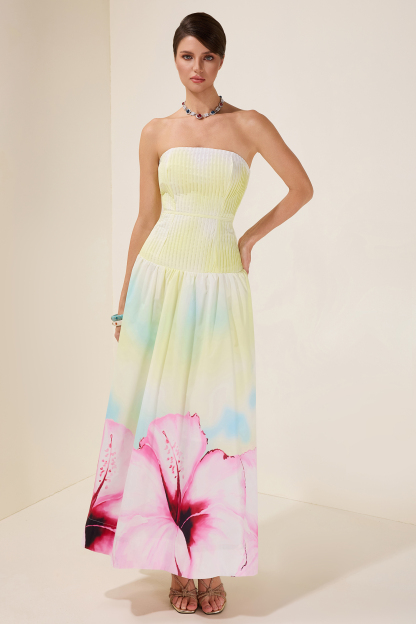 Floral Pleated Off-Shoulder Maxi Dress