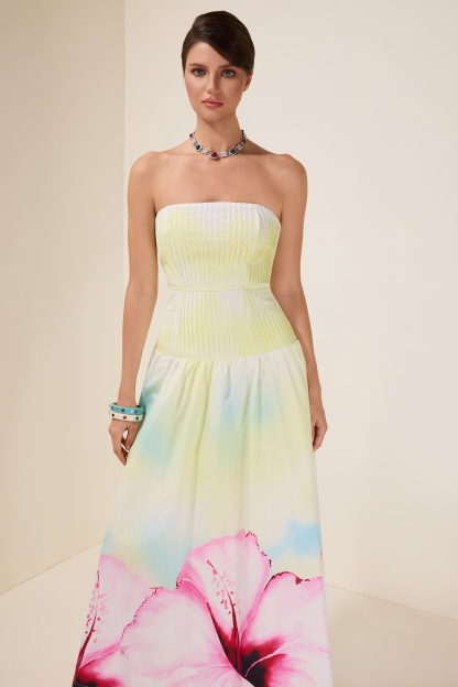 Floral Pleated Off-Shoulder Maxi Dress