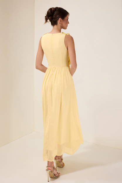 3D Flower Chiffon Sleeveless Midi Dress