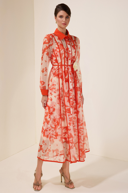 3D Flower Single Breasted Midi Dress