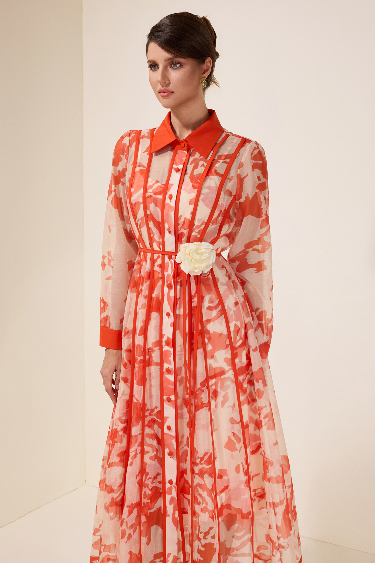 3D Flower Single Breasted Midi Dress