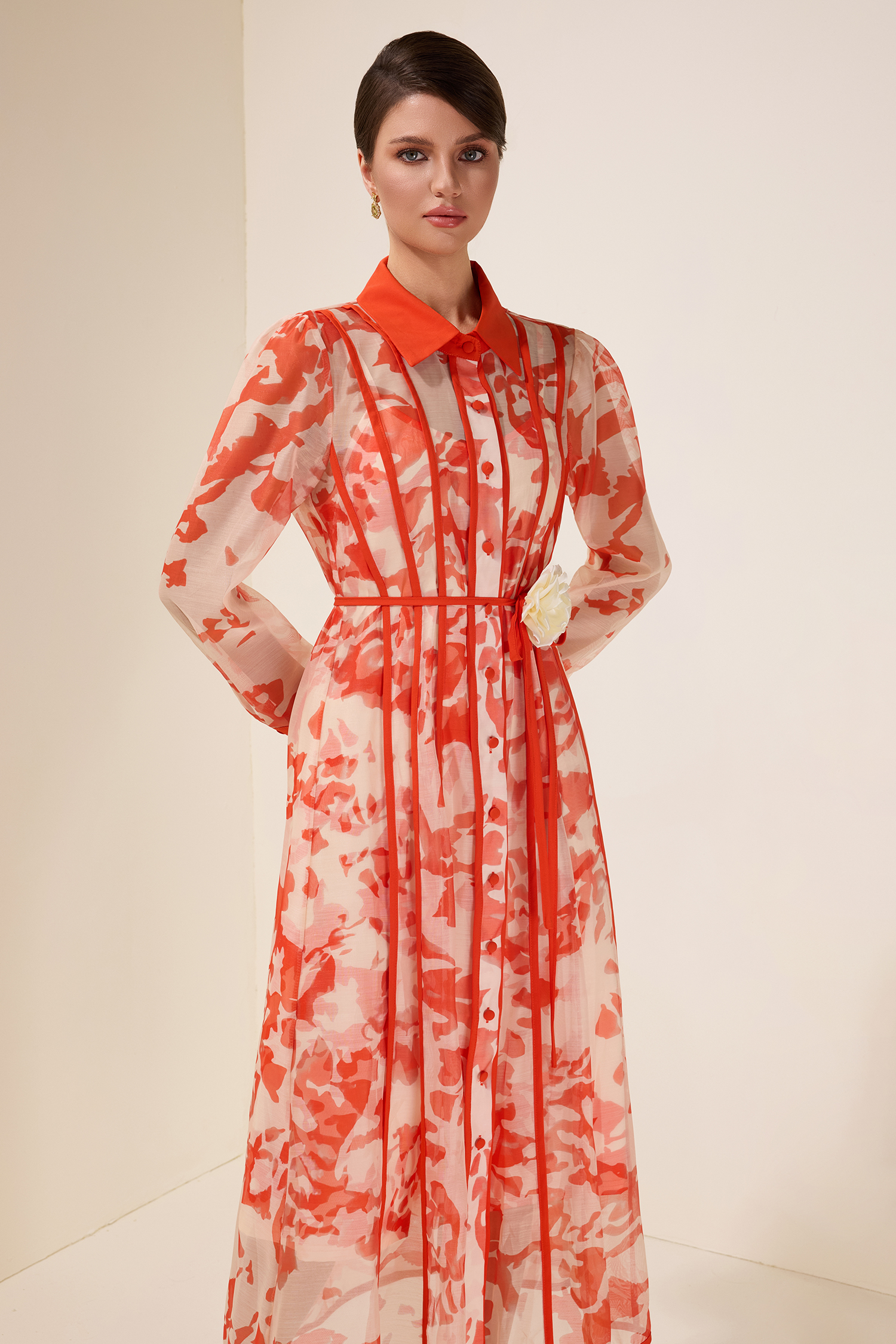 3D Flower Single Breasted Midi Dress