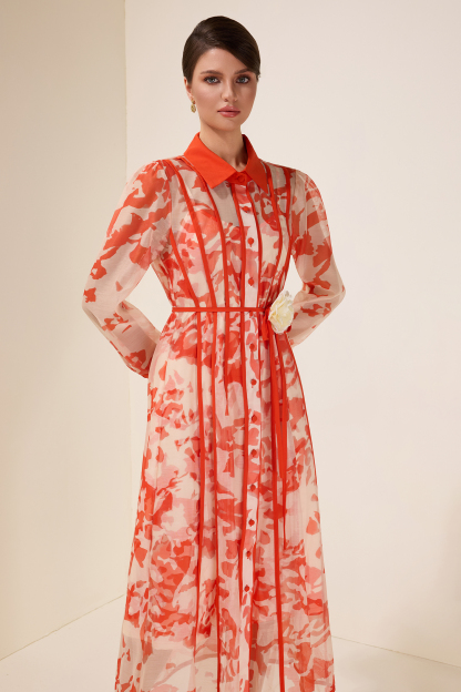 3D Flower Single Breasted Midi Dress