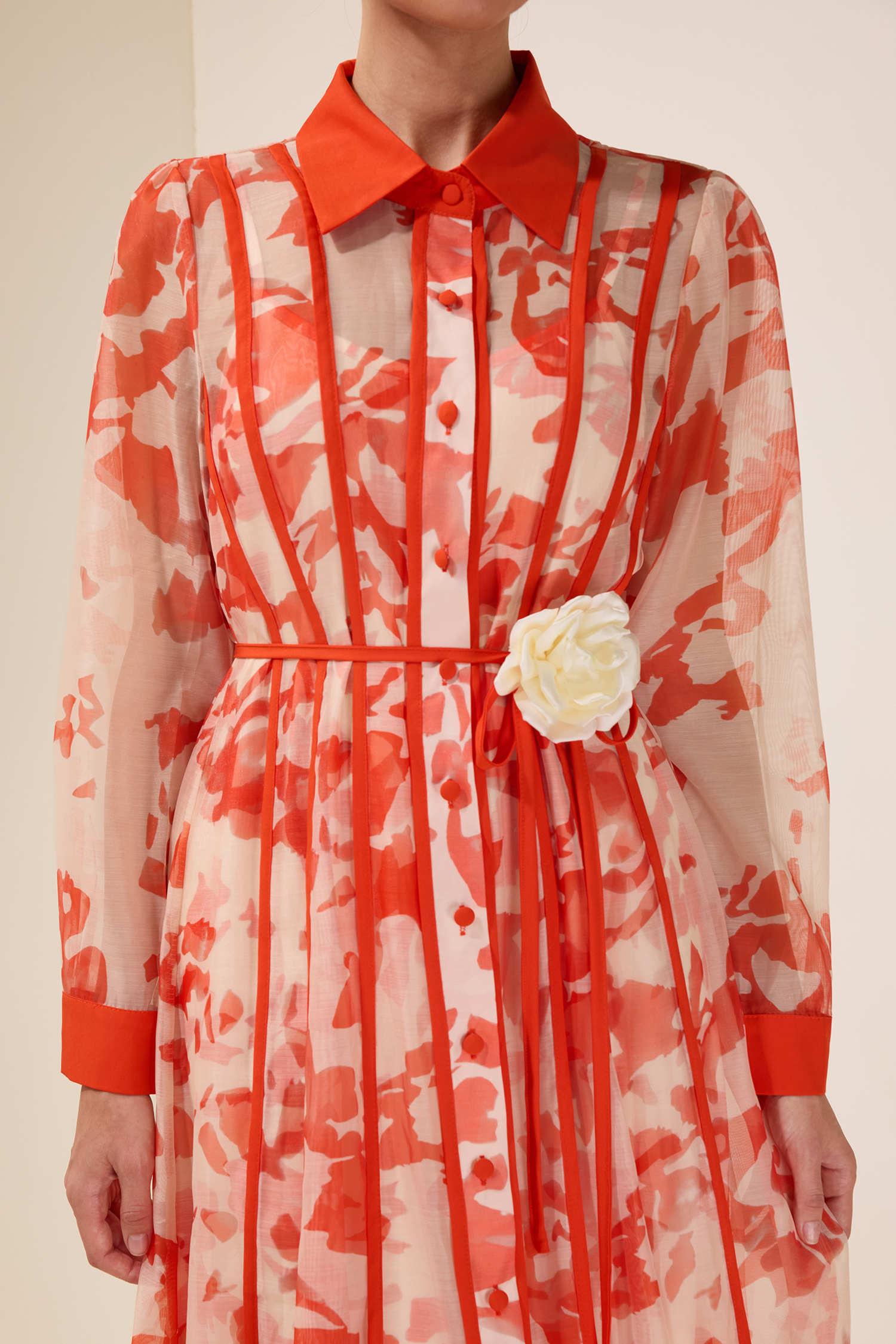 3D Flower Single Breasted Midi Dress