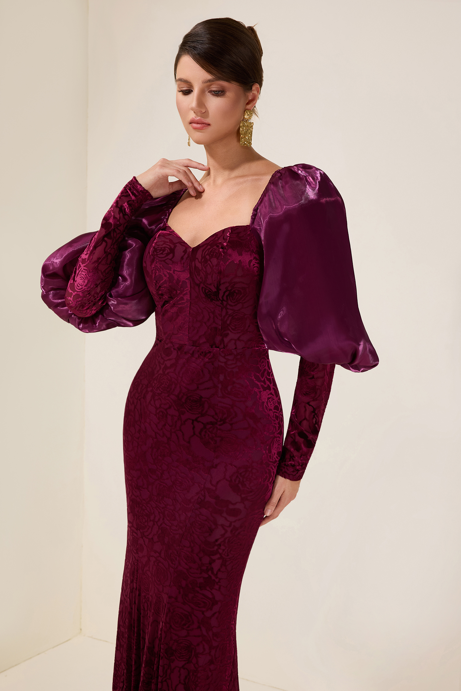 Velvet Burn-Out Sweetheart Neck Maxi Dress
