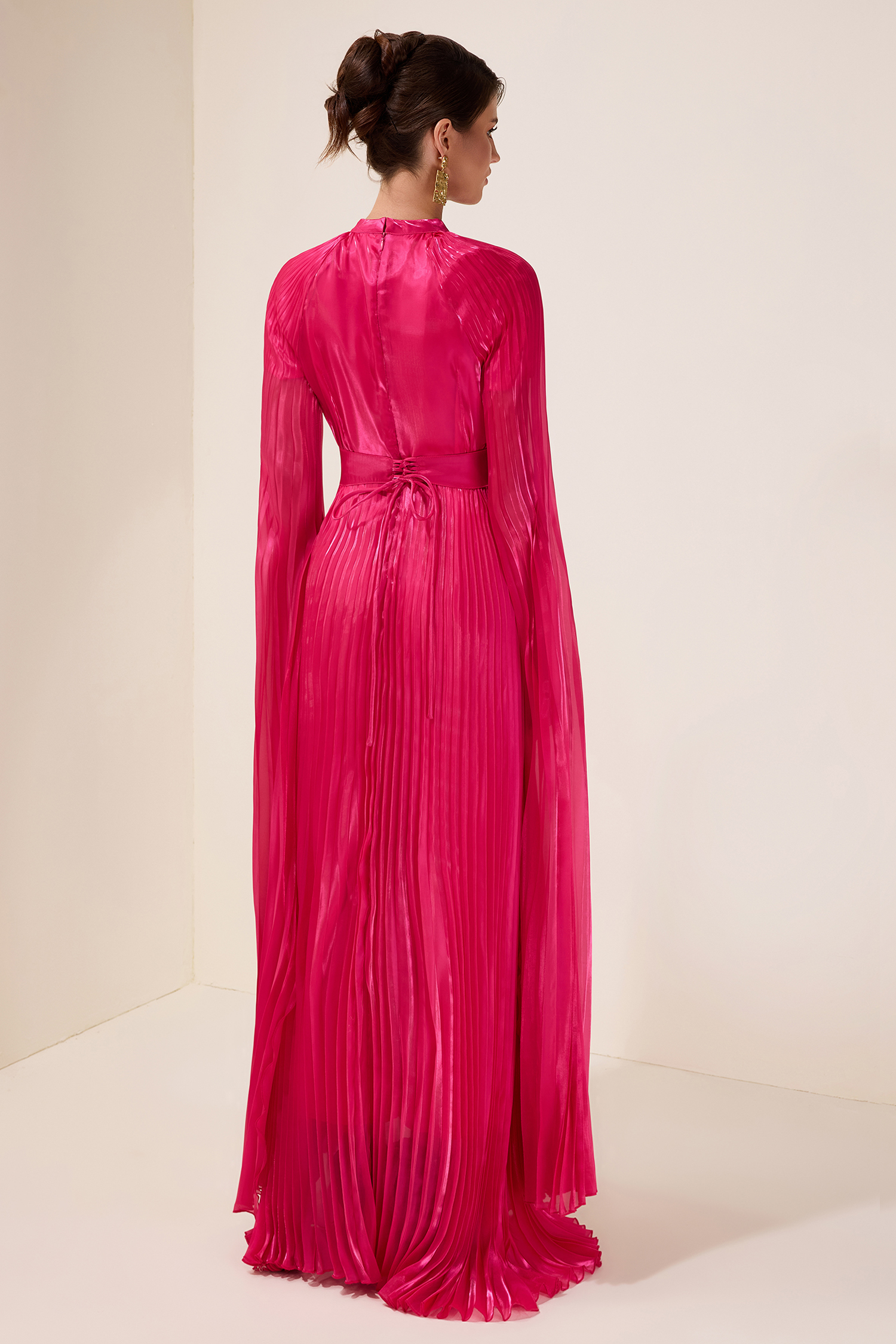 Solid Pleated Tie-Up Maxi Dress
