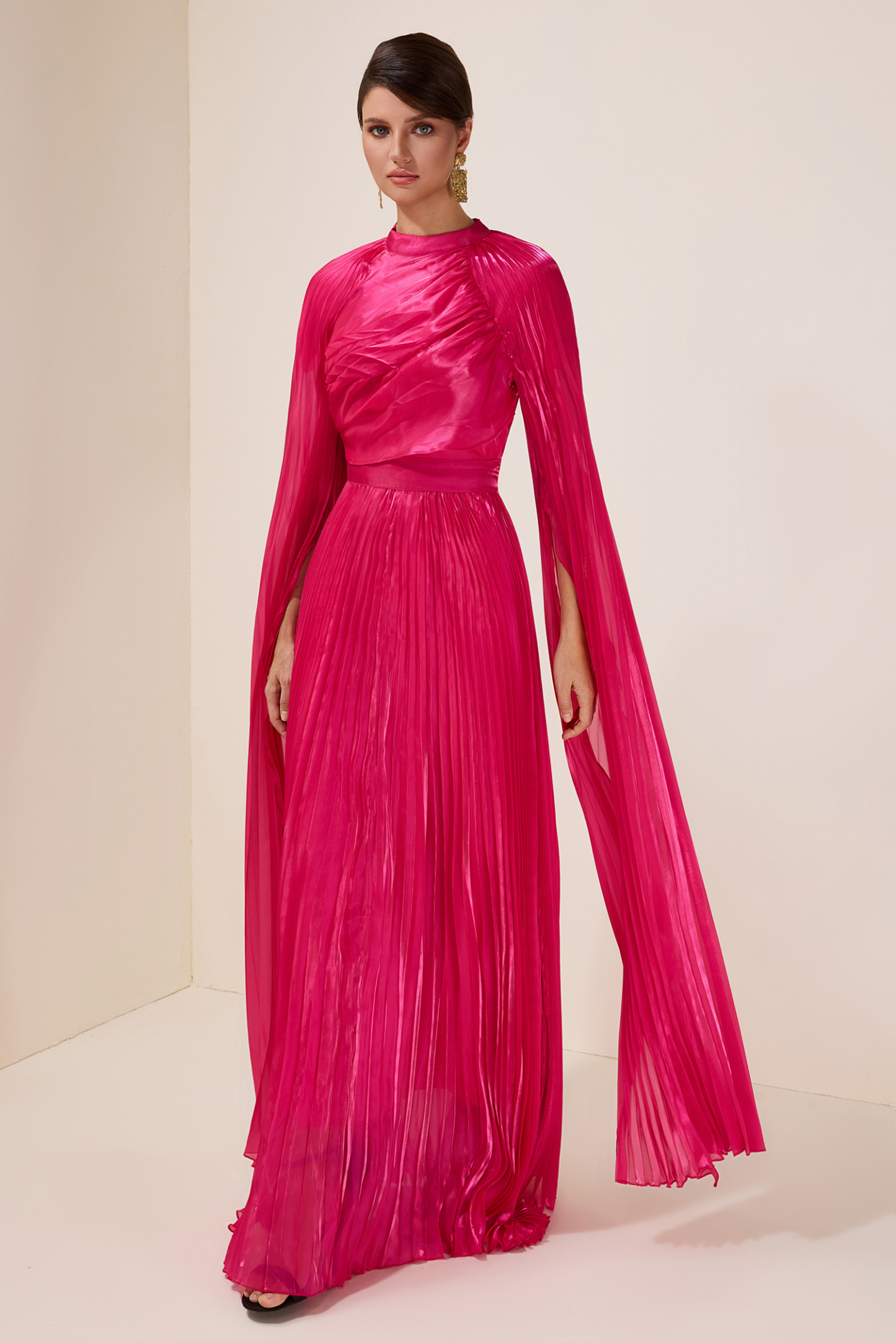 Solid Pleated Tie-Up Maxi Dress