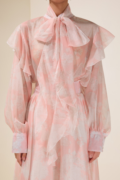 Floral Ruffle Tie-Up Top & High Waist Midi Skirt Set