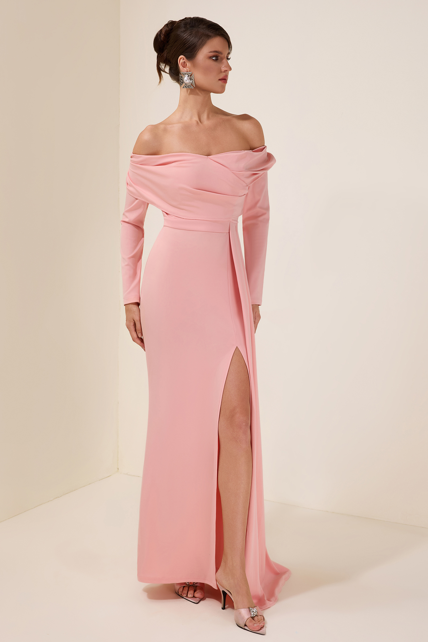 Solid 3D Flower Slit Maxi Dress