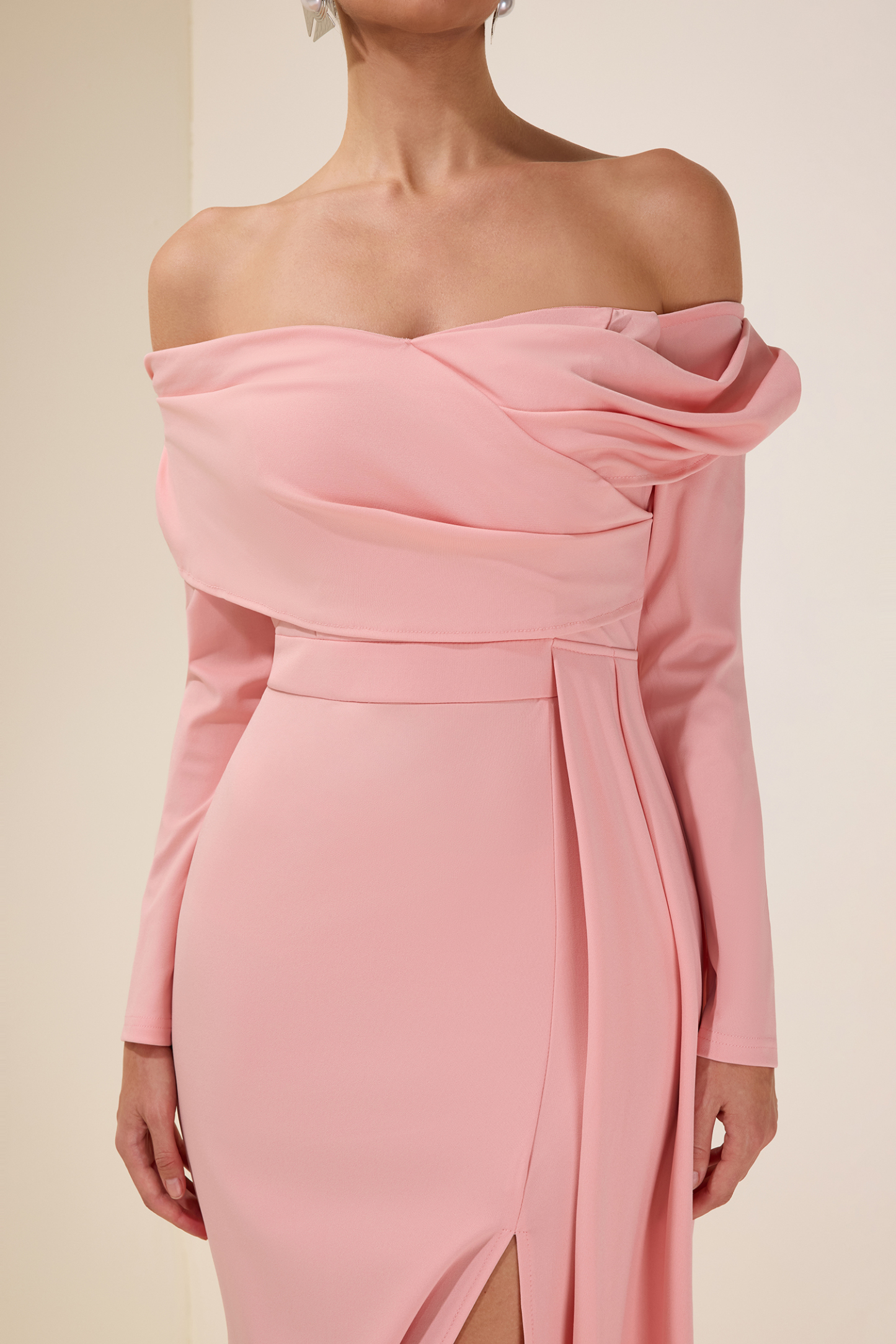 Solid 3D Flower Slit Maxi Dress