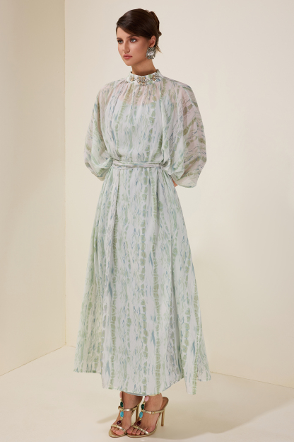 Rhinestone Batwing Sleeve Maxi Dress With Belt