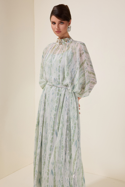 Rhinestone Batwing Sleeve Maxi Dress With Belt