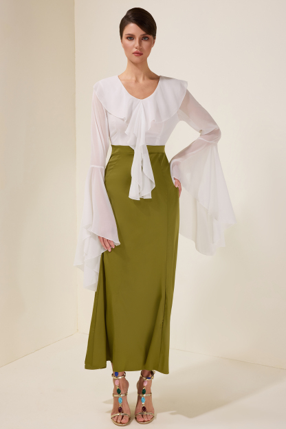 Chiffon Splicing Satin Ruffle Midi Dress