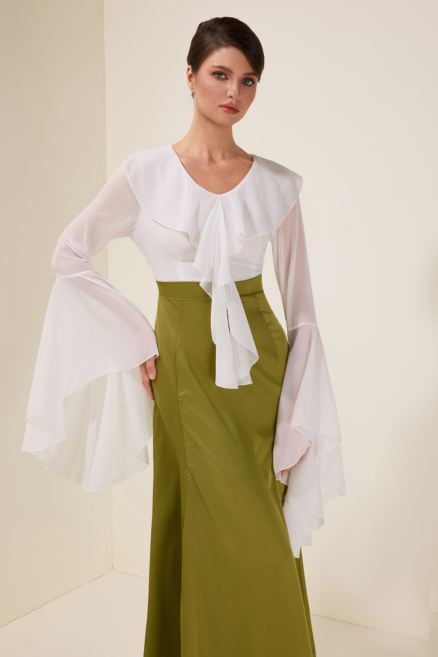 Chiffon Splicing Satin Ruffle Midi Dress