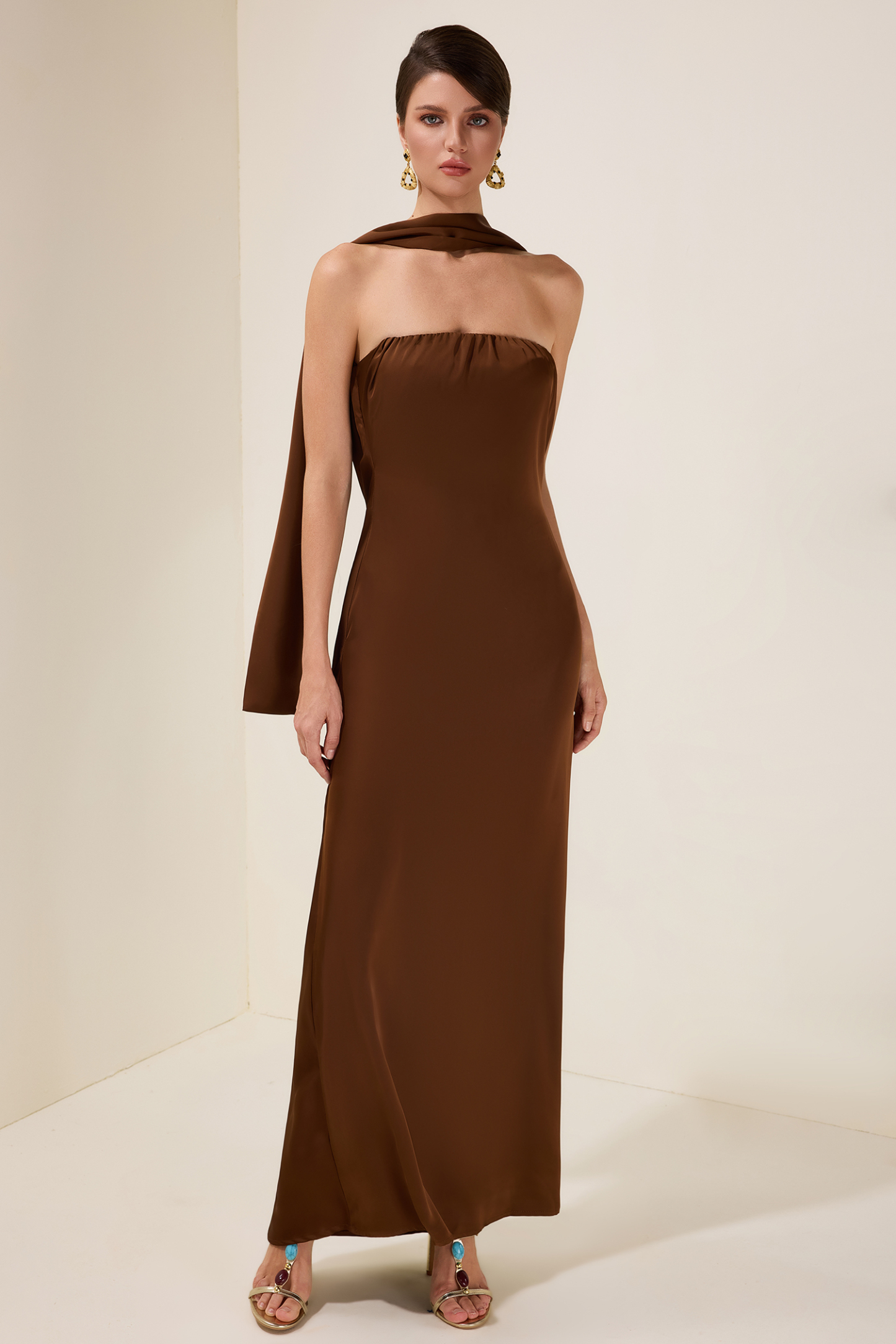 Satin Off-Shoulder Bow Midi Dress