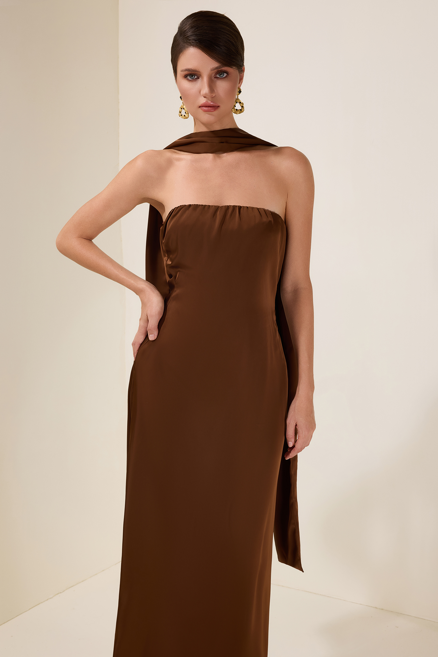 Satin Off-Shoulder Bow Midi Dress
