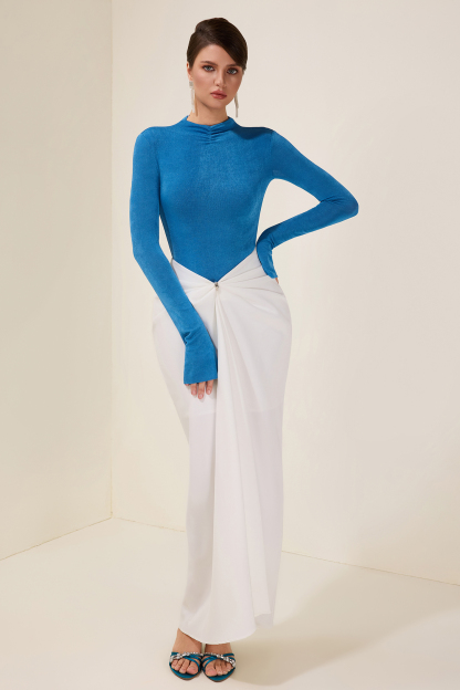 Jersey Long Sleeve Bodysuit & High Waist Solid Skirt Set