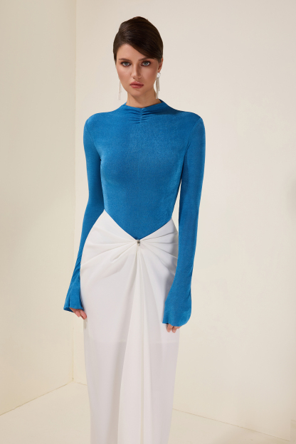 Jersey Long Sleeve Bodysuit & High Waist Solid Skirt Set