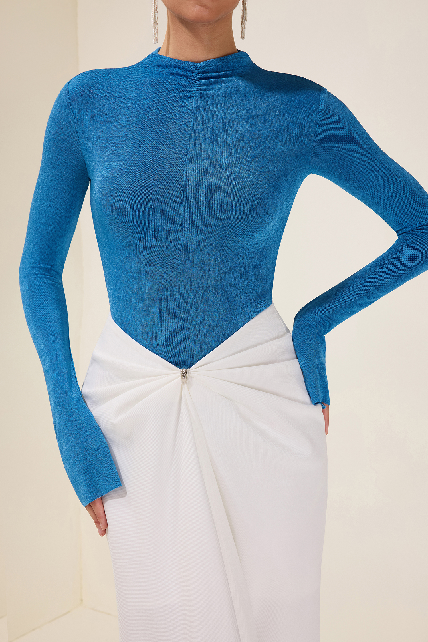 Jersey Long Sleeve Bodysuit & High Waist Solid Skirt Set