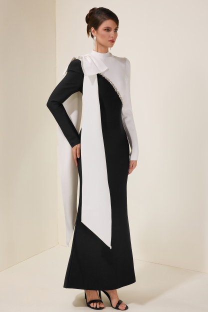 Rhinestone Contrast Color Bow Midi Dress