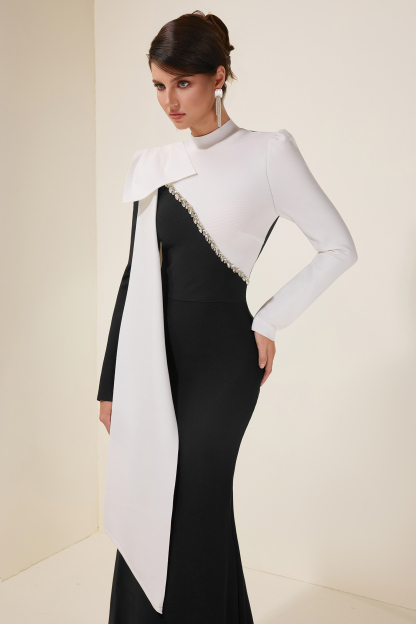 Rhinestone Contrast Color Bow Midi Dress