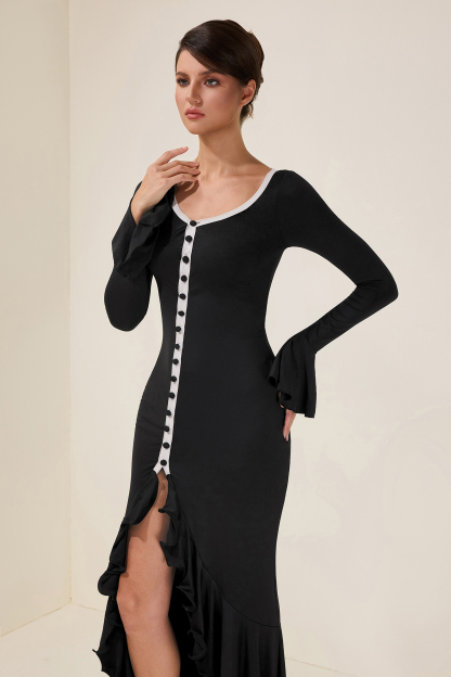 Jersey Single Breasted Ruffle Midi Dress