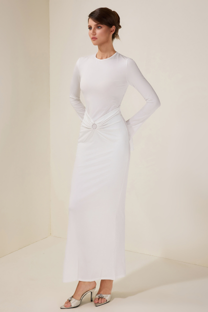 Jersey Gathering Backless Long Sleeve Maxi Dress