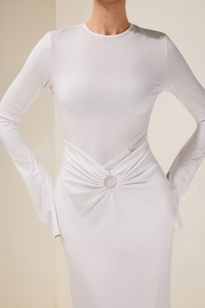Jersey Gathering Backless Long Sleeve Maxi Dress