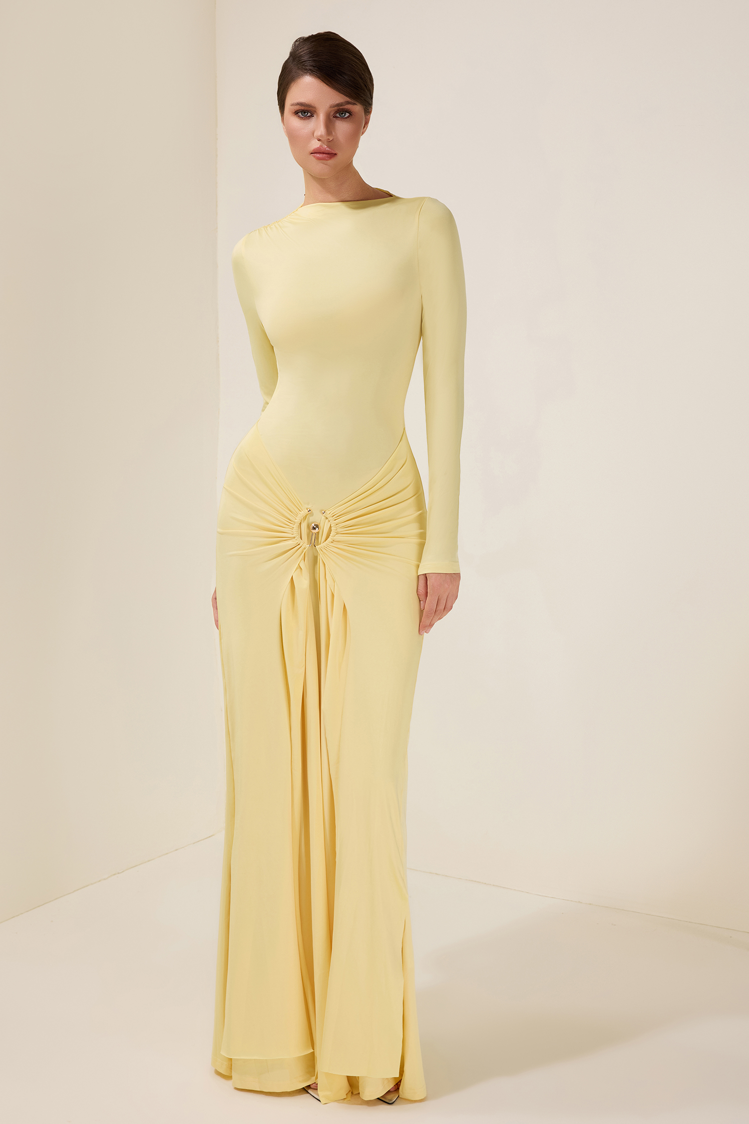 Jersey Knotted Metal Button Maxi Dress