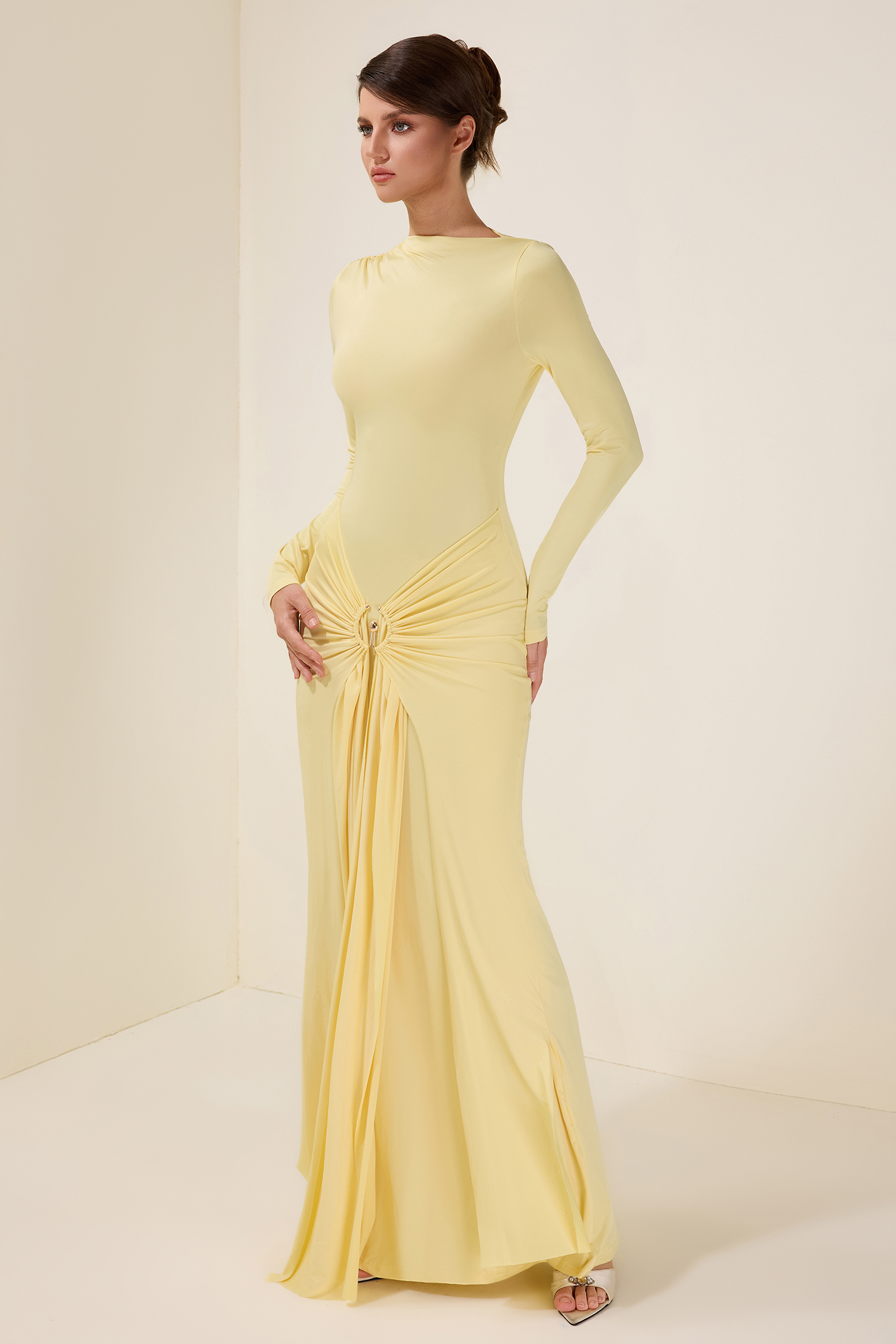 Jersey Knotted Metal Button Maxi Dress