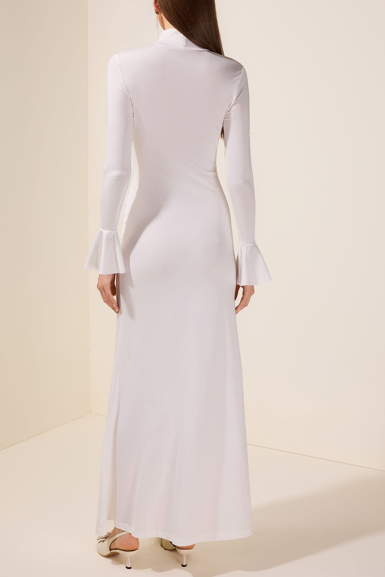 Jersey Lace-Up Bell Sleeve Maxi Dress