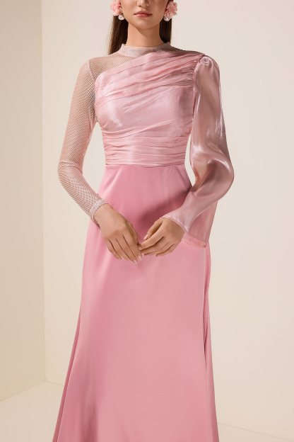 Luxury Splicing Satin Stand Collar Maxi Dress With Belt