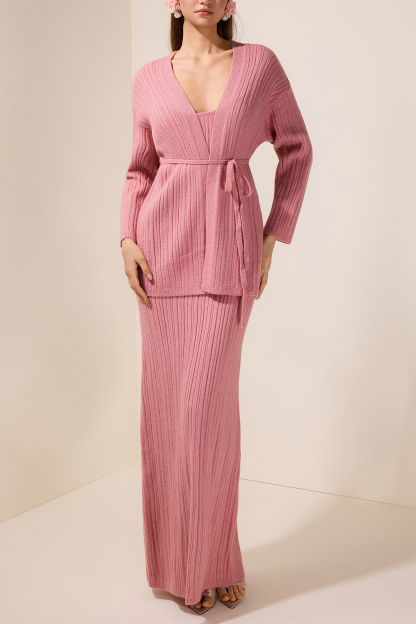 Knit Camisole Maxi Dress With Cardigan